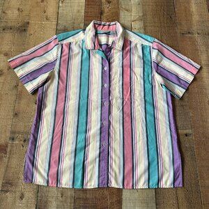 Vintage Cabin Creek Women's Size Medium Pastel Stripe Short Sleeve Button Down